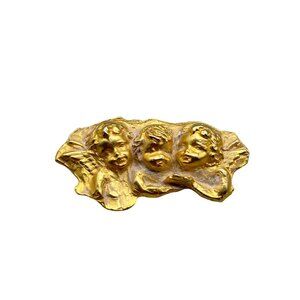 Vintage Pin Brooch La Rage Three Angels Cherubs in Clouds Gold Tone Angel Wings